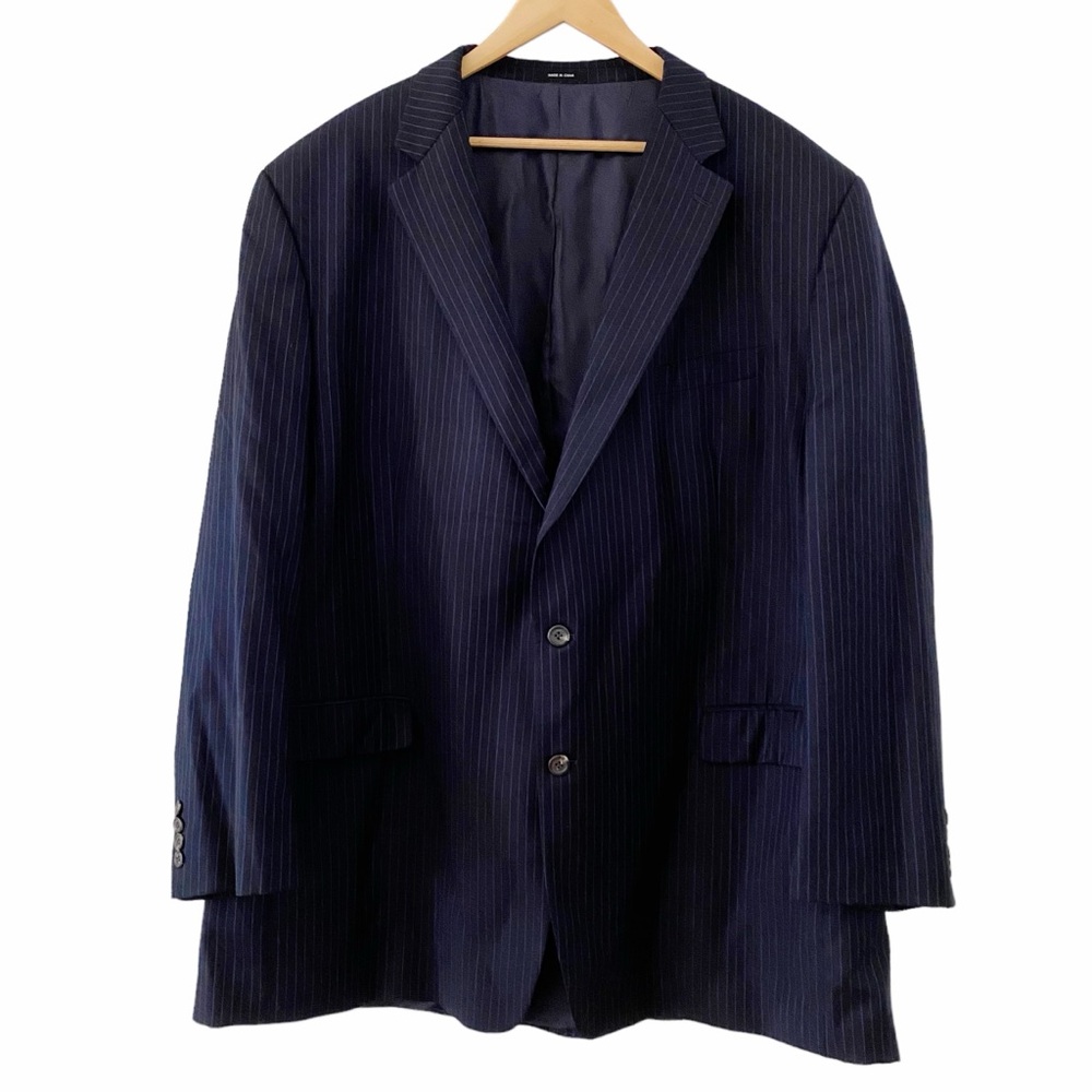LRL Ralph Lauren Suit Jacket Navy Blue Pinstripe 100% Wool Men’s Size 54 XL 44